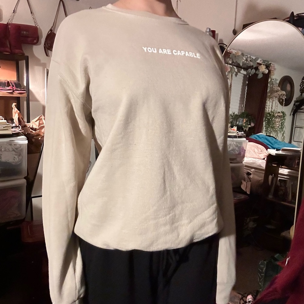 beige “you are capable” graphic crewneck sweatshirt